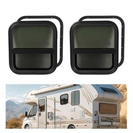 WUTIST 2 Pack 17.5" x 15.5" Universal RV Windows w/Mesh Screen & Trim Ring for Vertical Trailers, Motor Homes, Engineering Vehicles Teardrop Side Window Replacement Tempered Glass Aluminium Black
