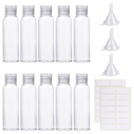 Pack of 10 Travel Bottles 100 ml Travel Bottles Set Small Plastic Bottles Toiletries Liquid Container with Syringe Funnel and Labels for Shampoo Conditioner Lotion Toiletries