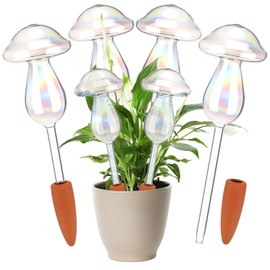 Zhehao 6 Pcs Non-Clogging Iridescent Ball Plant Watering Globes, Self Watering Planter Insert with Spikes, Automatic Glass Watering Bulbs for Indoor & Outdoor Plants(Laser,Mushroom)