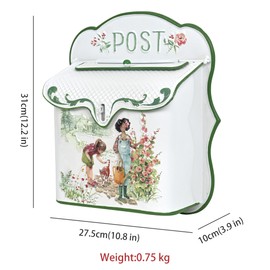 SenJchicwd Vintage Wall Mount Mailbox for Outside Metal Decor Mailboxes Antique Style Nostalgic Charm for Home Door Garden Farmhouse House Decorations (White)