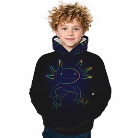 QIWCANM Stylized Rainbow Axolotl Print Kids Sweatshirt Boys Warm Pullover Hooded Girls Long Sleeve Thickened Hoodies for Teen