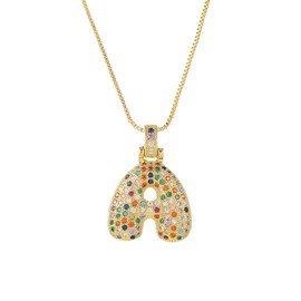 Grdsaw Bubble Gold Initial Necklace for Women Bubble Letters Colorful Rhinestone Letter Initial Bubble Pendant Crystal Necklace Jewelry Gift (Letter A)