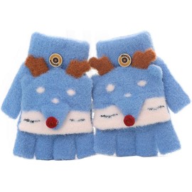 GizellMG Fingerless Gloves Christmas Fox Kids Girls Gloves Without Fingerless Gloves Knitted Gloves Flap with Rope Anti-Loss for Boys Girls 3 Years Less