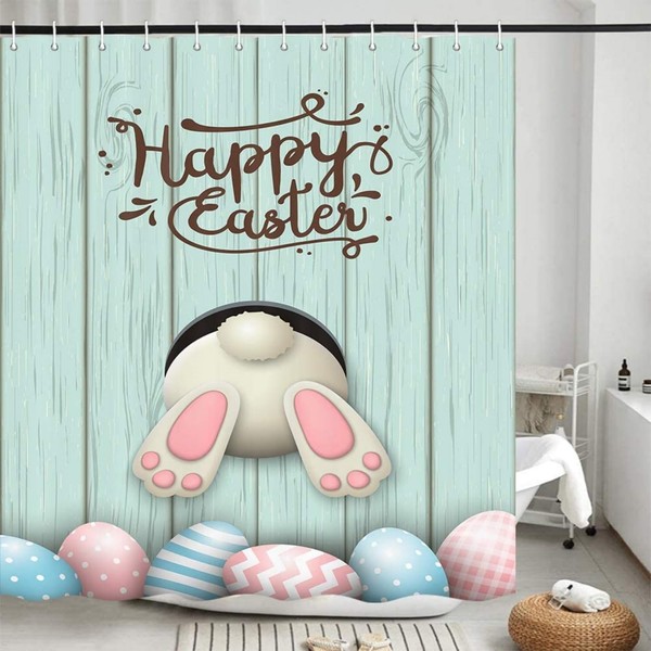 Spring Easter Shower Curtain for Bathroom Set Funny Bunny Rabbit