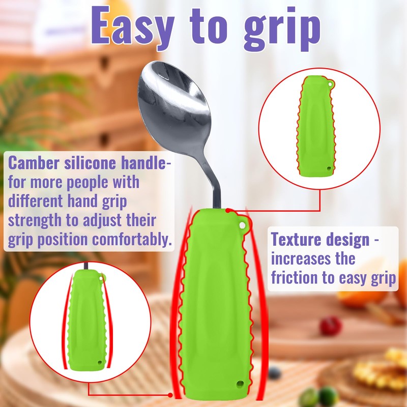 Ehucon Adaptive Utensils Angled Spoon and Fork for Hand Tremors