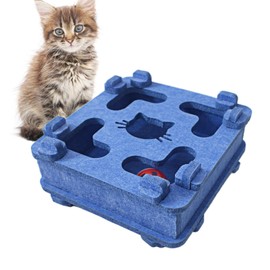 IUHKBH Cat Puzzle Toy, Soft Felt Intelligence Mind Game Track Balls Interactive Kitten Toy Puzzle Box for Indoor Cats, Easy to Assemble [Blue]