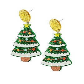 Christmas Earrings Acrylic Cute Santa Claus Christmas Tree Gingerbread Dinosaur Cactus Earrings Christmas Jewelry Gift for Women-Christmas Tree