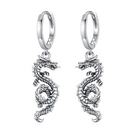 PCTJYFU Dragon Earrings 925 Sterling Silver Dragon Hoop Huggies Earrings Animal Dangle Earrings Jewelry for Women Men
