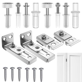Bi Fold Door Repair Kit, 2 Pack Bi Folding Door Track Kit, Bifold Gate Hardware Repair Replacement Part with 3/8" Pivots, 7/8" to 1" Guide Wheel and Brackets for Accordion Barn Folding Gate