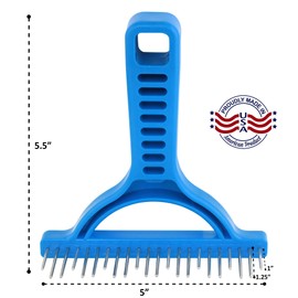 The Untangler Rakes for Grooming and Shedding -silky smooth rotating teeth to easily collect loose hair (Blue, Shedding)