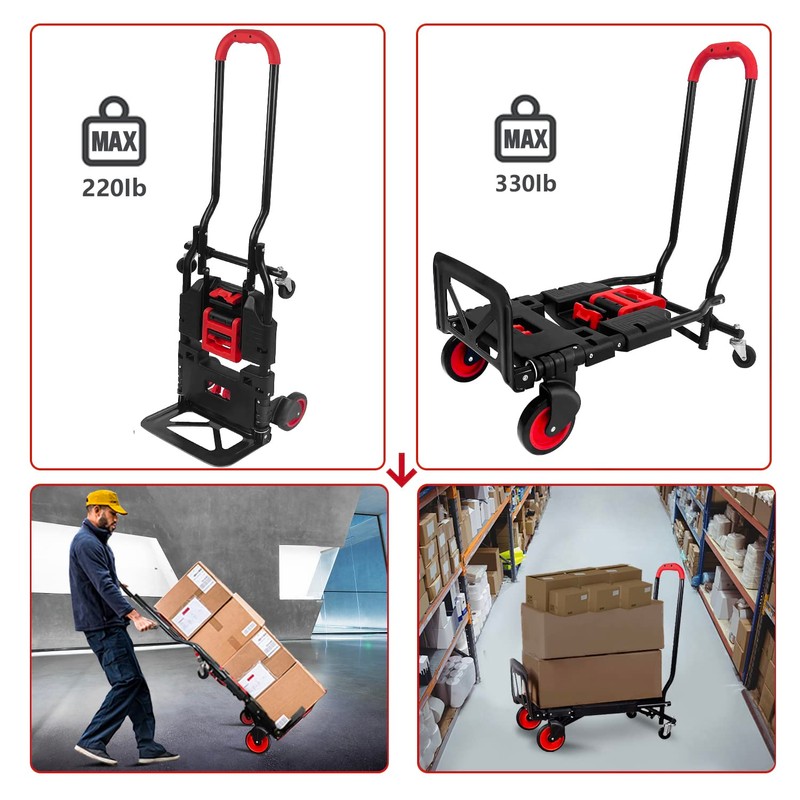 Folding Hand Truck, Portable Dolly Cart with Rubber Wheels and