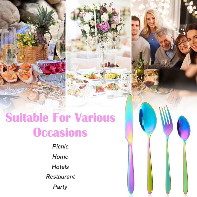 RETON 24 Piece Rainbow Silverware Set, Stainless Steel Flatware Set