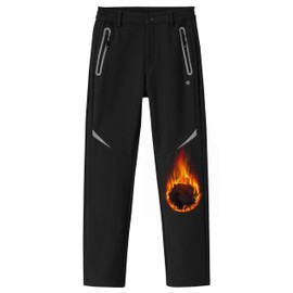 MoFiz Kids Boy Snow Ski Waterproof Windproof Pants Girls Youth Fleece Lind Hiking Warm Insulated Trousers Black 14-16