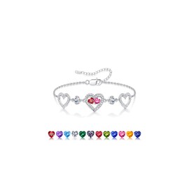 Iefil Wife Birthday Gift Ideas - Wife Birthday Gifts | Garnet & Tourmaline Bracelet for Women, January & October Birthstone, Sterling Silver Heart Bracelets for Women