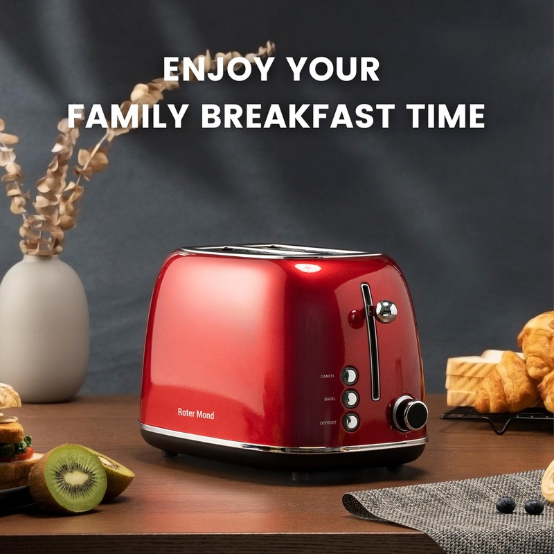Roter Mond 2 Slice Toaster Retro Stainless Steel with Bagel,