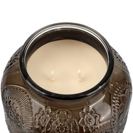 Timber & Patchouli Embossed Candle Jar (18 oz) - Refreshing Aroma of Bergamot, Mandarin Orange, and Patchouli - Large Dual Wick Glass Jar Candle