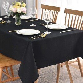 maxmill Jacquard Table Cloth Waving Pattern Water Proof Wrinkle Free Heavy Weight Soft Tablecloth Decorative Fabric Table Cover for Outdoor and Indoor Use Rectangular 60 x 104 Inch Black