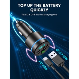 Bluetooth Car Adapter 5.3, Mohard All-Metal PD 30W & QC3.0 18W Fast Car Charger, Wireless FM Radio Car Kit FM Transmitter for Car, Noise Cancelling Hands-Free Call, Hi-Fi Music, Ring Light