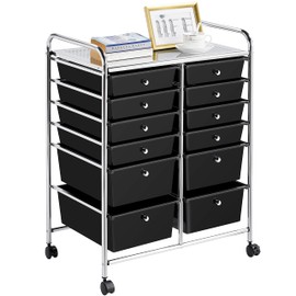 Yaheetech 12 Drawers Rolling Storage Cart Multipurpose Movable Organizer Cart Storage Bin Trolley Tools Scrapbook Paper Organizer on Wheels, Black
