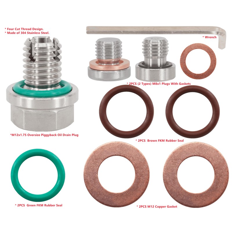 Dsnaduo M12.1-1.75 x 15mm Oversize Piggyback Oil Drain Plug, Stainless