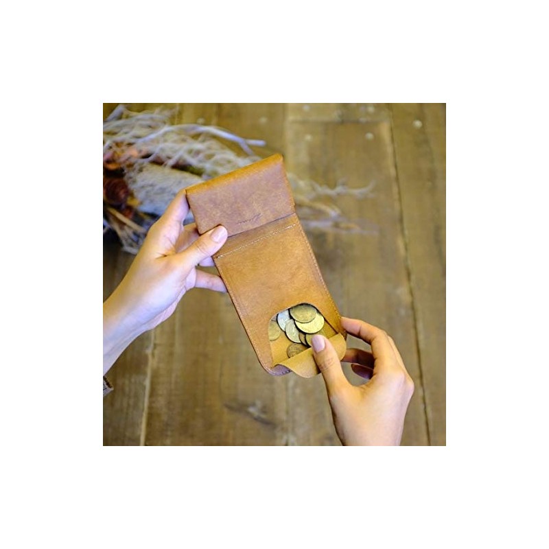 LITSTA Tiny Wallet, Ultra Small, Compact, Italian Leather, Pueblo, Camel