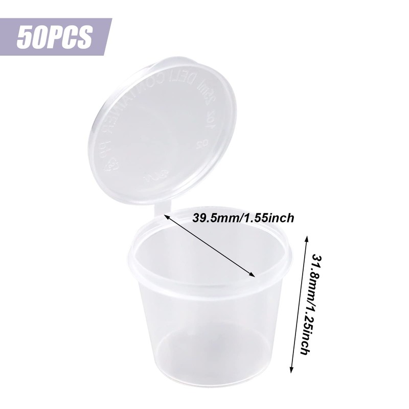 1oz Small containers with Lids, 25ml Small Sauce Pots Plastic