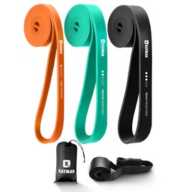 Kayman - Long Resistance Band with Door Anchor & Carry Bag – Perfect for Pull-Ups, Yoga, Calisthenics, Strength Training, Stretching, Home Workouts (3 Pack (5-60lbs))