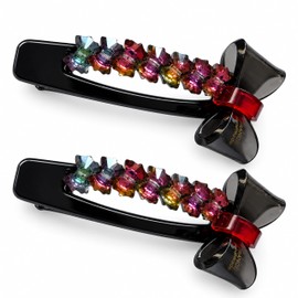 2 Pack Acetate Duckbill Hair Clips, Rhinestone Bow Barrettes for Women