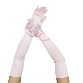 opdypcs Women Long Opera Party Gloves 1920s Satin Gloves Costumes Stretchy Adult Size Elbow Length Bridal Wedding (Pink)