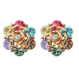 Navachi 18k Gold Plated Colorful Crystal Leaves Flower Clip-on Az1127 Earrings