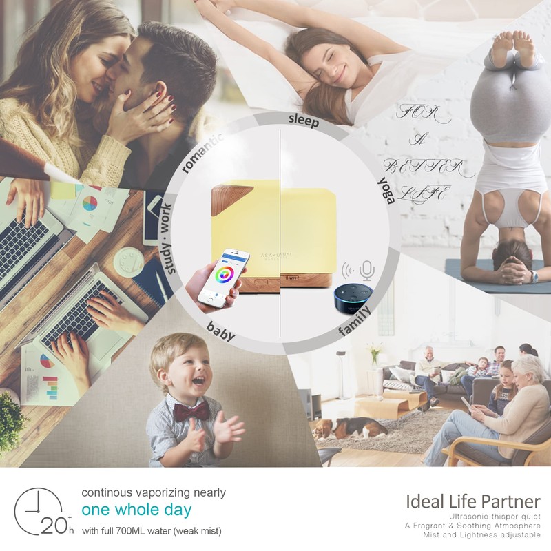 ASAKUKI Smart WiFi Essential Oil Aromatherapy Diffuser, Easy Connect with