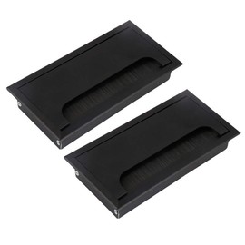 Techson Rectangular Cable Grommet, 160mm Office Table Wire Hole Cover with Brush, Aluminum Alloy Home Computer Desk Cable Outlet Port (Black, 2Pcs)