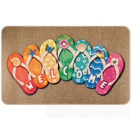 Summer Flip Flop Door Mat Non Slip Rubber Summer Slippers Welcome Doormat Summer Nautical Beach Flip Flops Front Door Rug for Indoor Outdoor Floor Door Mat Home Bath Room Decoration 27.5 x 16.5 Inch