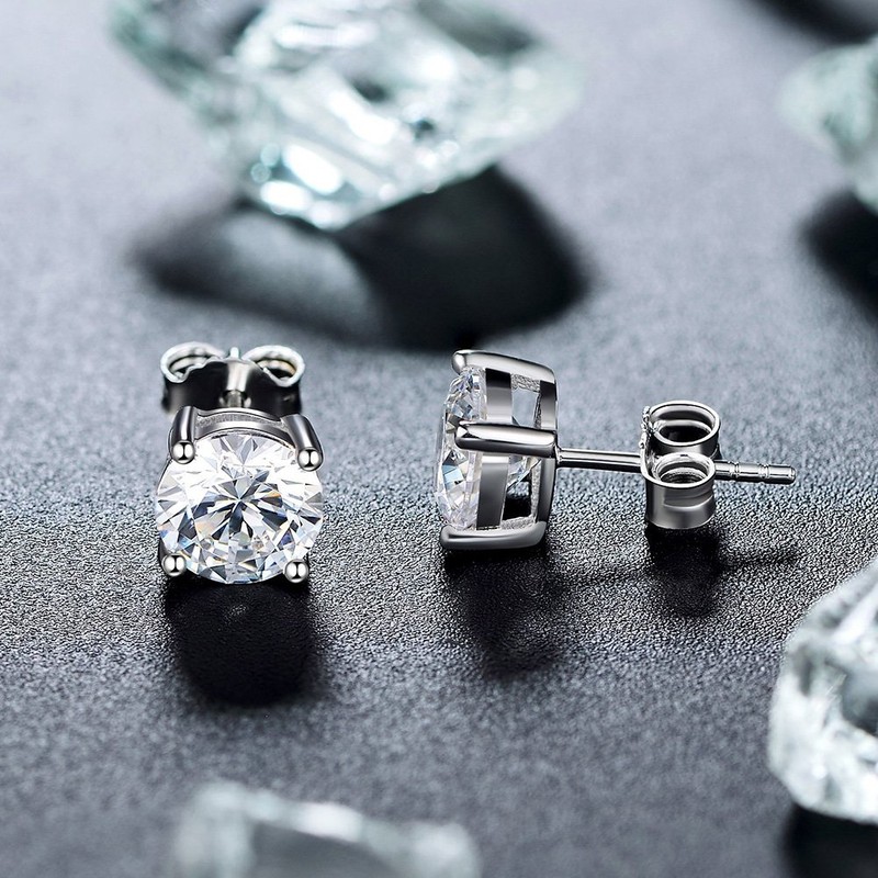 TTVOVO 925 Sterling Silver Stud Earrings, Round 4Prong Stud 6