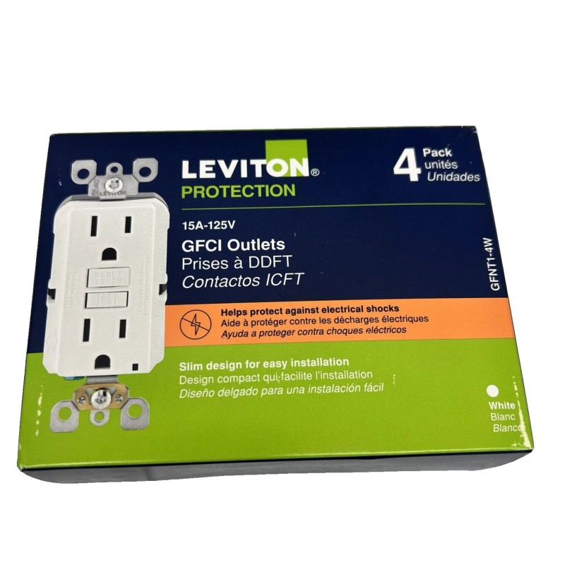 Leviton 15A 125V GFCI Outlets (4 Pack) GFNT1-4W White NEW