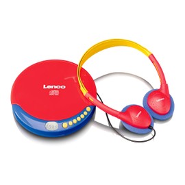 Lenco CD-021 CD Player for Children - Portable CD Player - Discman - Headphones with Volume Limiter - Reads CD-R/RW - Built-in Battery - with Charging Cable - Red/Blue, CD-021KIDS