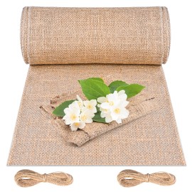 Cieex Jute Table Runner, Jute Ribbon Table Runner, 30 cm x 10 m, 100% Natural Jute Runner with 20 m Jute String for Wedding, Farmhouse Party, Communion, Rustic Table Decoration