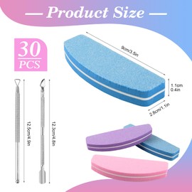 Pack of 30 Buffer for Nails, Nail Buffer Set with Cuticle Pusher, Nail File 100/180 Grit, Polishing File Fingernails for Gel Nails and Natural Nails, Nail Polishing Block for Nail Studio and Home