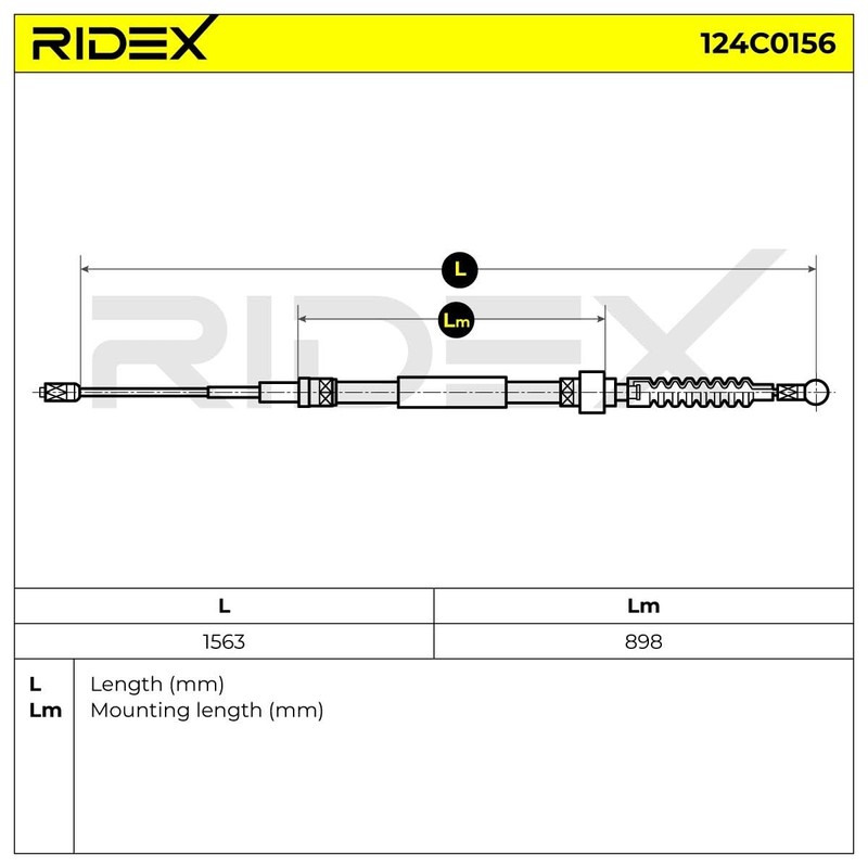 RIDEX 124C0156 Handbrake Cable Rear Right, Rear Left 1563/898 mm