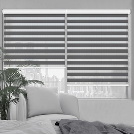 Kokorona Zebra Blinds Roller Shades Cordless Window Blinds with Valance Cover, Day and Night Sheer Shades Dual Layer Fabric for Light Control Light Filtering Privacy, Dark Grey, 45" W X 72" H