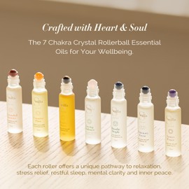 7 Chakra Crystal Essential Oil Rollerball Gift Set - 7 x 15ml Natural Aromatherapy for Stress, Anxiety Relief & Sleep | Christmas Stocking Fillers & Birthday Gifts for Relaxation & Positive Self Care