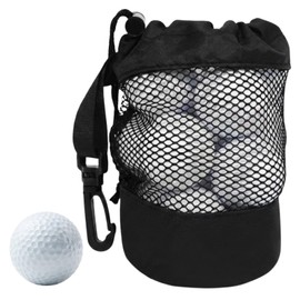Golf Ball Case, Mesh Drawstring Type, Carabiner Included, Lightweight, Golf Ball Storage Bag, Trinket Case, Black