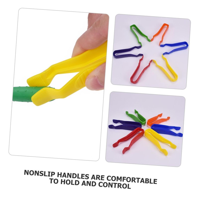 KOMBIUDA Safe Plastic Tweezers 6pcs Bead Tweezers for DIY Craft