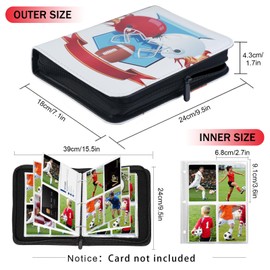Football card Binder with 50 Removable Sleeves, Trading Card Holder Fits 400 Football Cards, Double-Sided Cards Holder with Zipper 3-Ring Card Album for Sports Football Card Sleeves Protectors