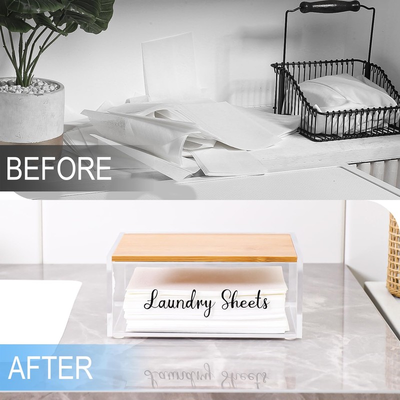 VOTLEVT Acrylic Laundry Detergent Sheets Holder with Bamboo Lid, Laundry