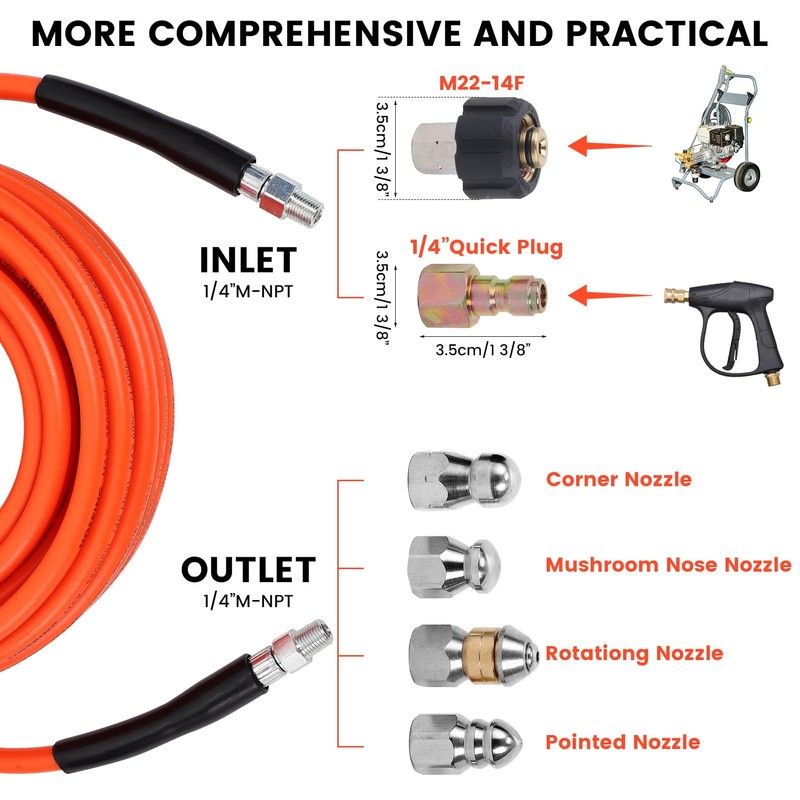 150FT Sewer Jetter Kit for Pressure Washer, 5800 PSI Water