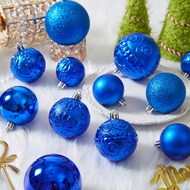 Christmas Ball Ornaments - 30pcs Shatterproof Christmas Ornaments Set Plastic Hanging Christmas Decorations for Xmas Tree Holiday Party Decor, 6 Styles in 4 Sizes (Blue)