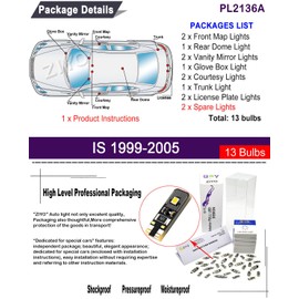 ZIYOLIGHT - PL2136A Replacement for Lexus is300 is200 1999-2005 LED Interior Light kit, 6000K White Dome Lights Accessories Package + License Plate Light Bulbs Upgrade (13 Bulbs)