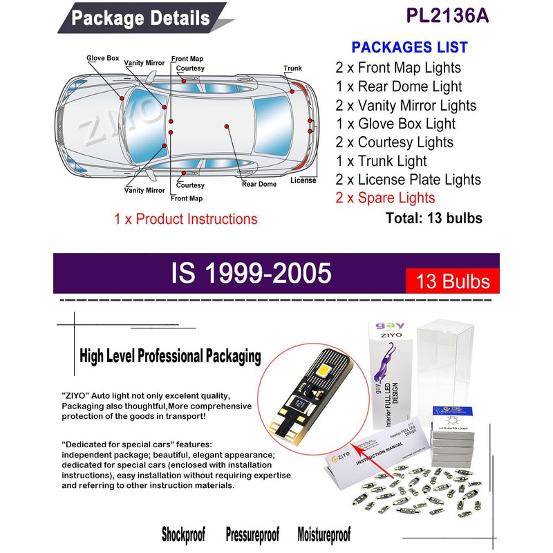 ZIYOLIGHT - PL2136A Replacement for Lexus is300 is200 1999-2005 LED