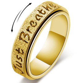 LuckyAmor Fidget Spinner Ring for Women - Just Breathe Inspirational Hope Rings, Stainless Steel Anxiety Women's Ring for Stress Relief, Thumb Rotating Rings for Adults Jewelry Gift for Her (Gold, 9)